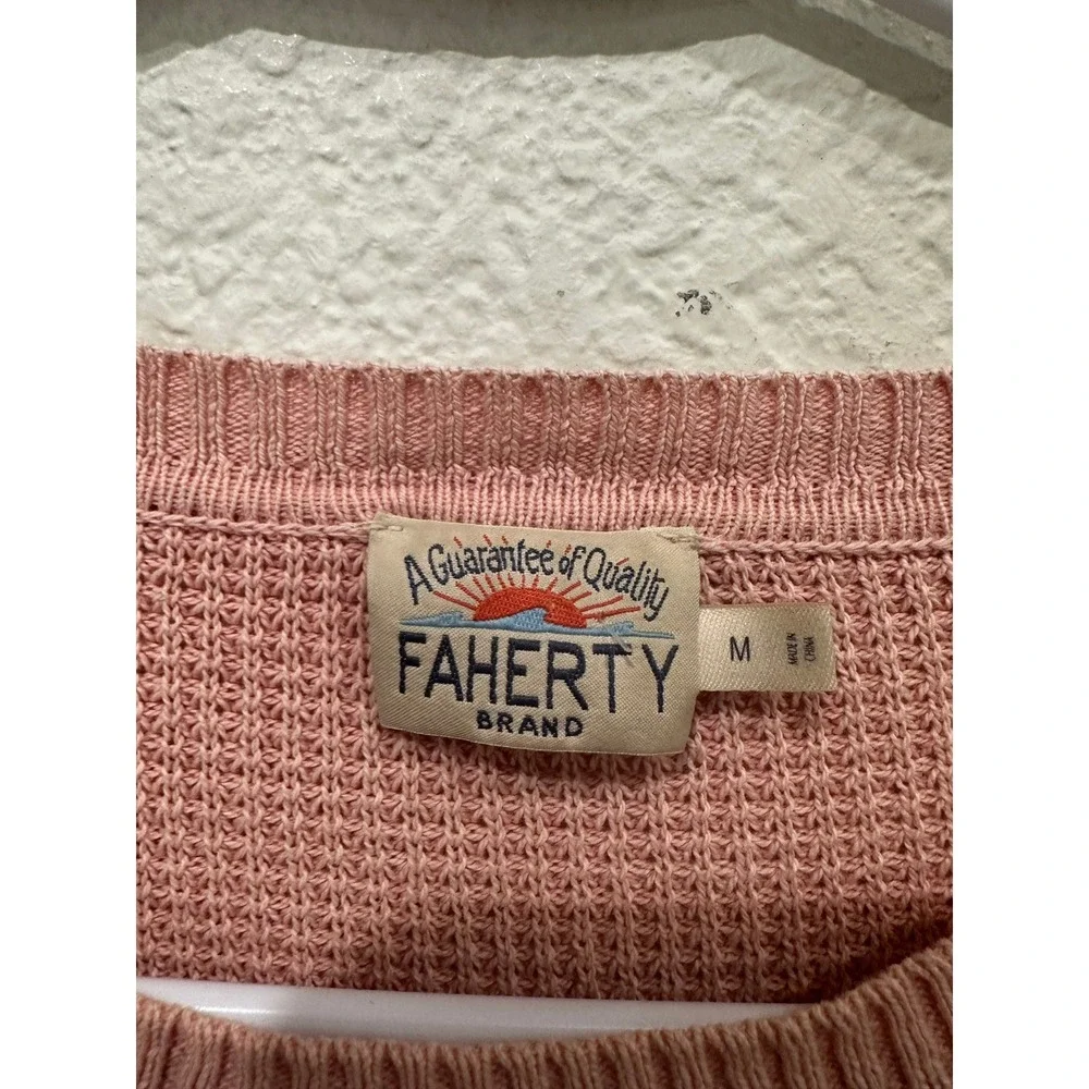 Faherty Brand Pink Organic Cotton Waffle Knit Crewneck Sweater Womens Medium